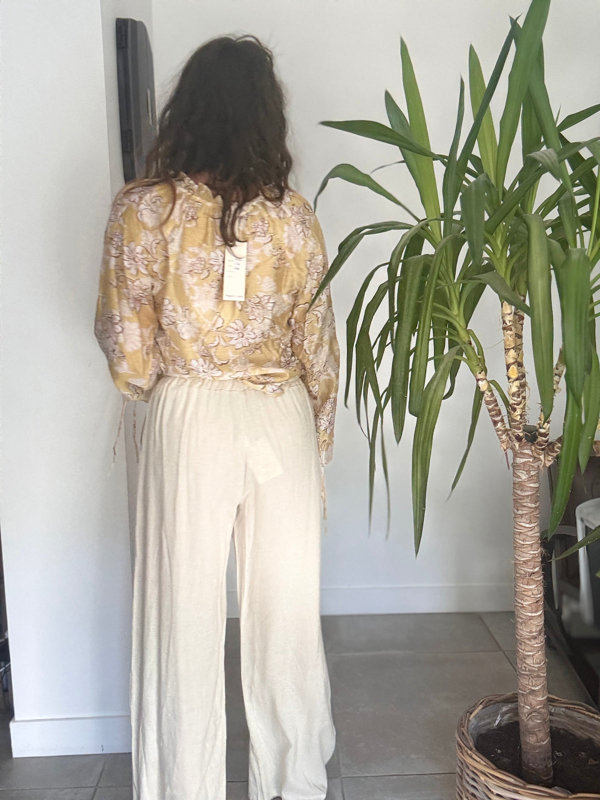 Pantalon lin beige INDIA
