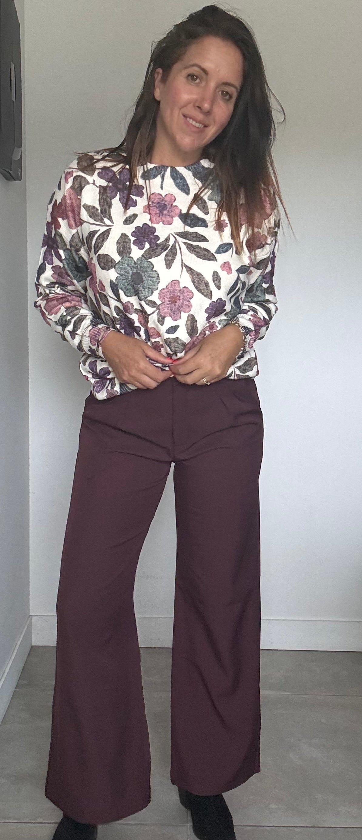 Pantalon habillé, taille haute bordeaux ALICIA