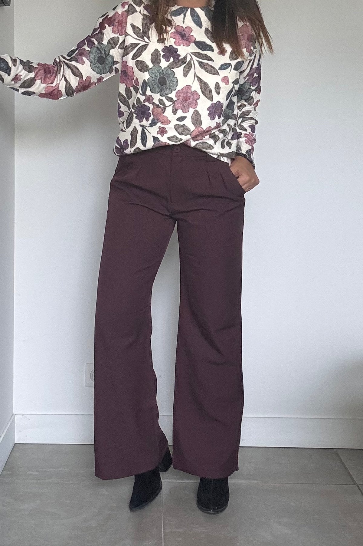 Pantalon habillé, taille haute bordeaux ALICIA