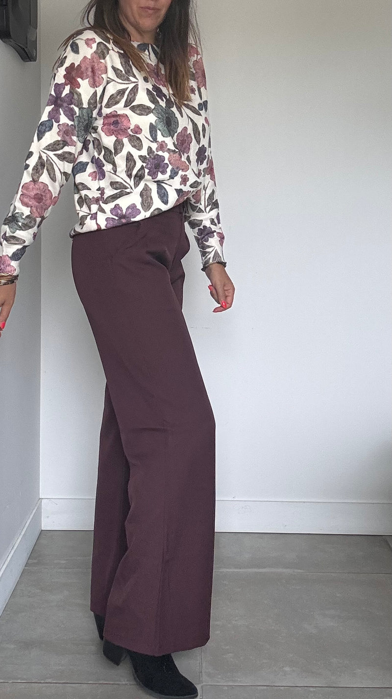 Pantalon habillé, taille haute bordeaux ALICIA