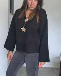 Pull noir étoiles dorées LADY