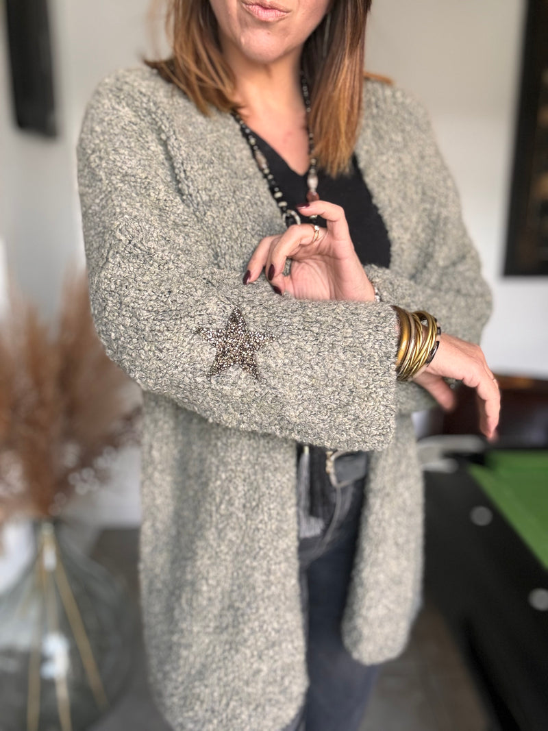 Gilet bouclette kaki star RACHELLE