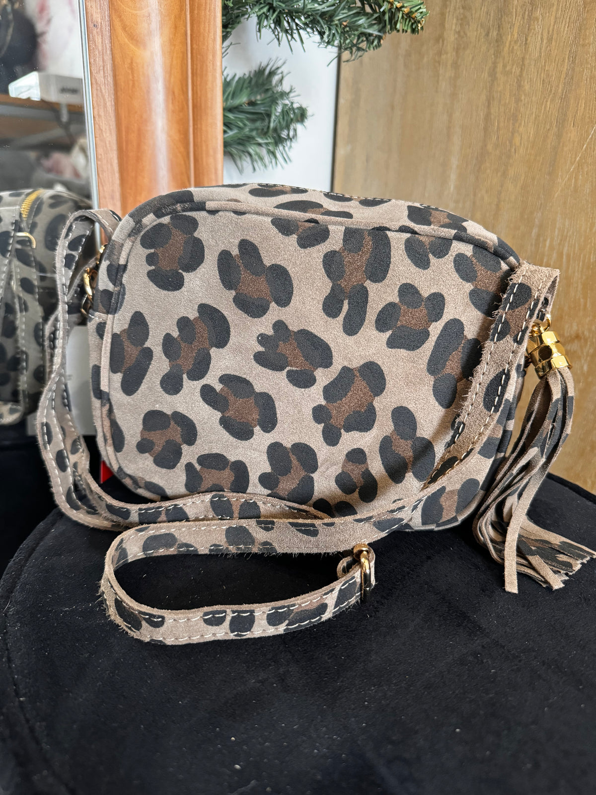 Sac à bandoulière en daim imprimé léopard EDITH