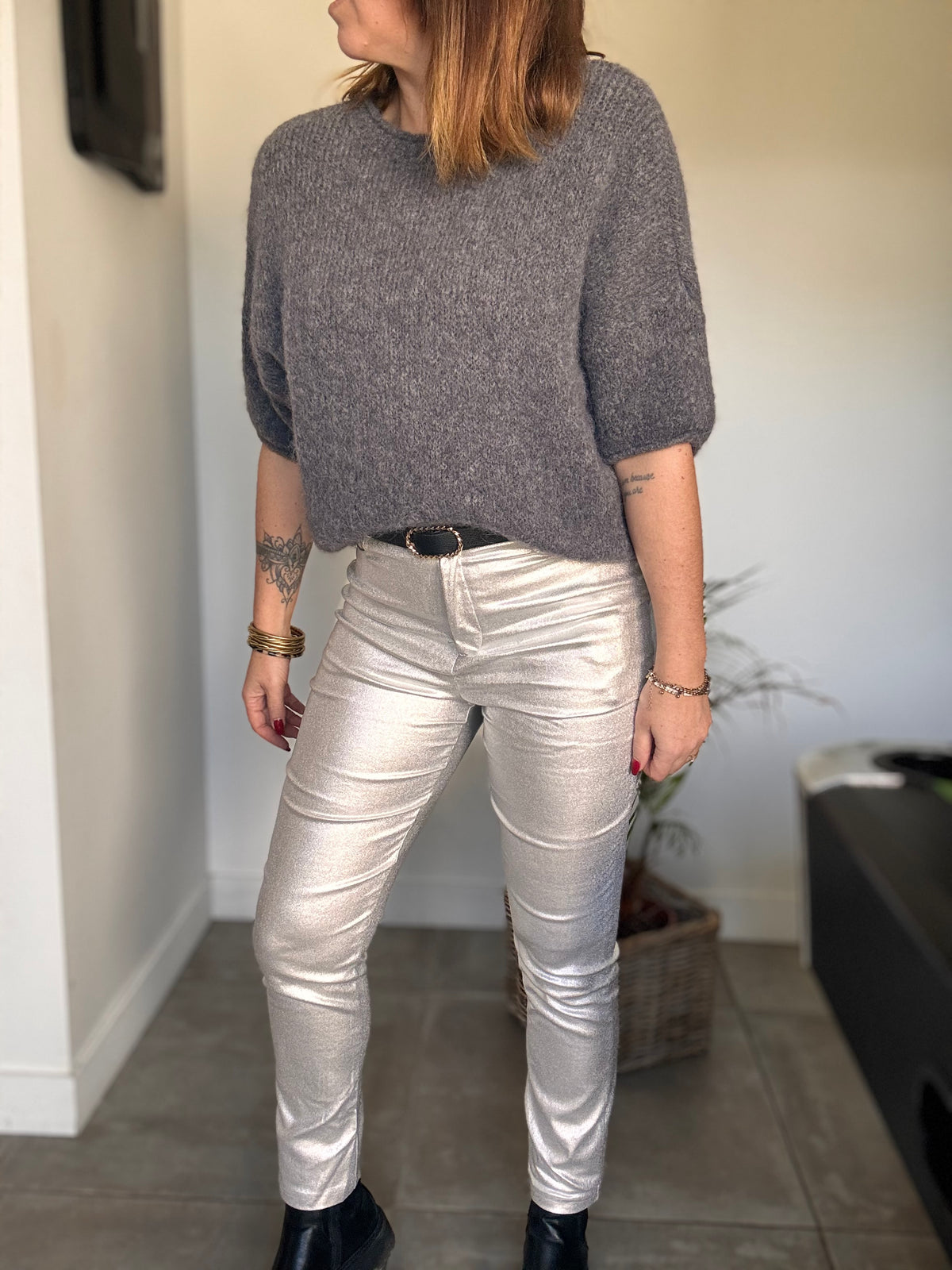 Pantalon argenté MIA coupe droite