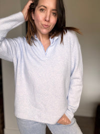 Pull bleu col chemise SAMIA