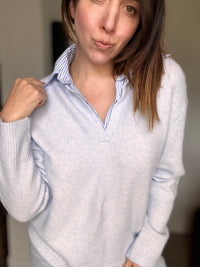 Pull bleu col chemise SAMIA
