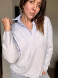 Pull bleu col chemise SAMIA