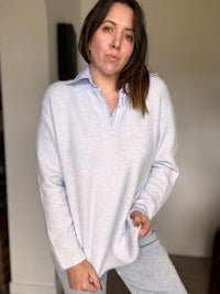Pull bleu col chemise SAMIA