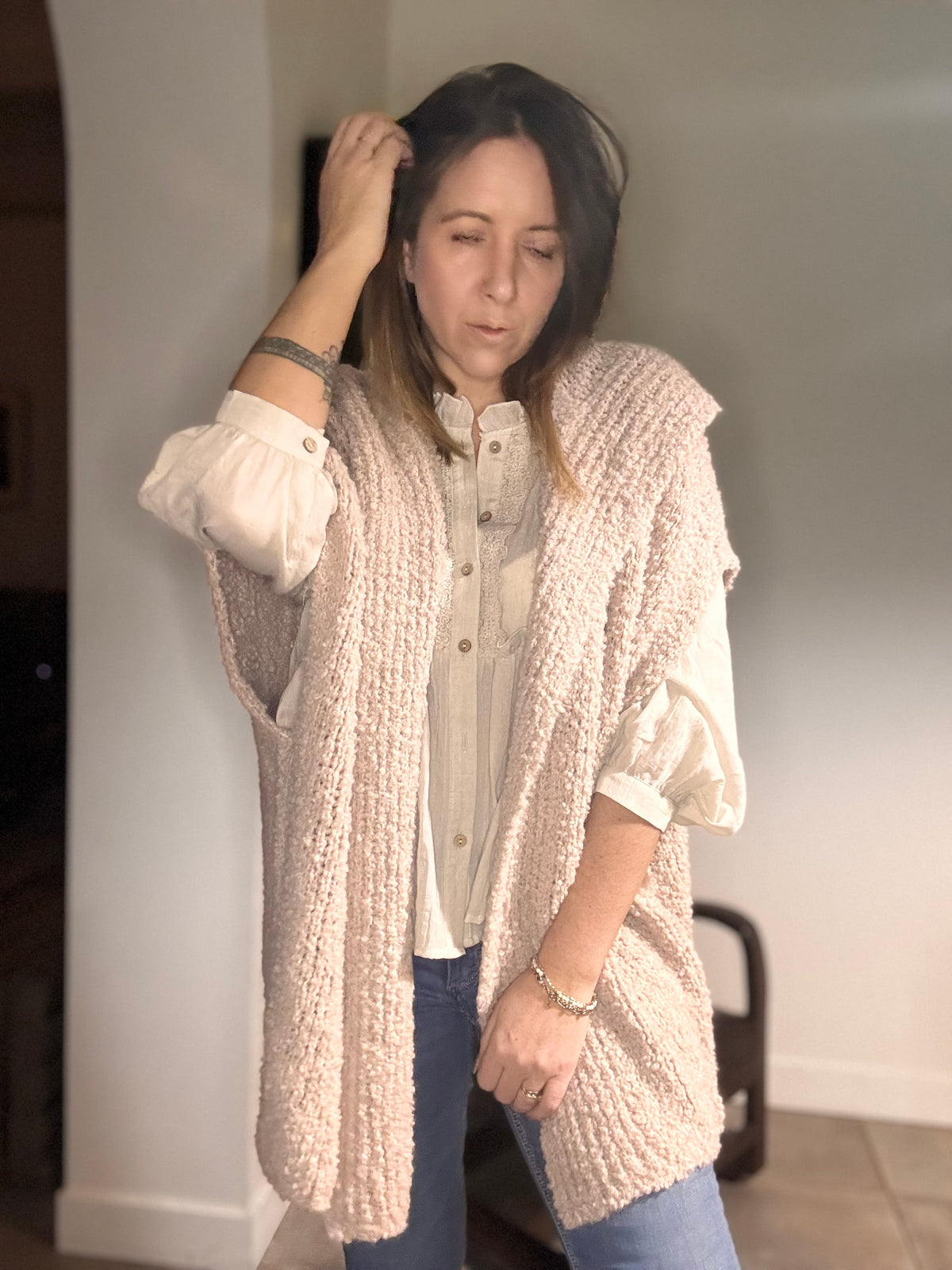 Gilet rose poudré blanc SEATTLE