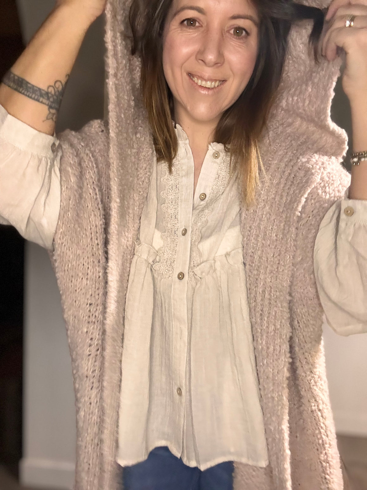 Gilet rose poudré blanc SEATTLE