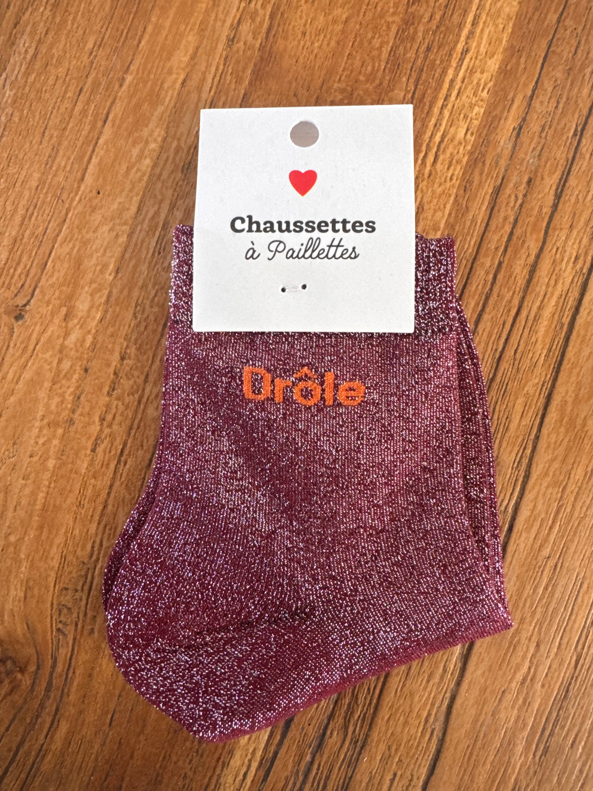 Chaussettes paillettes bordeaux DROLE