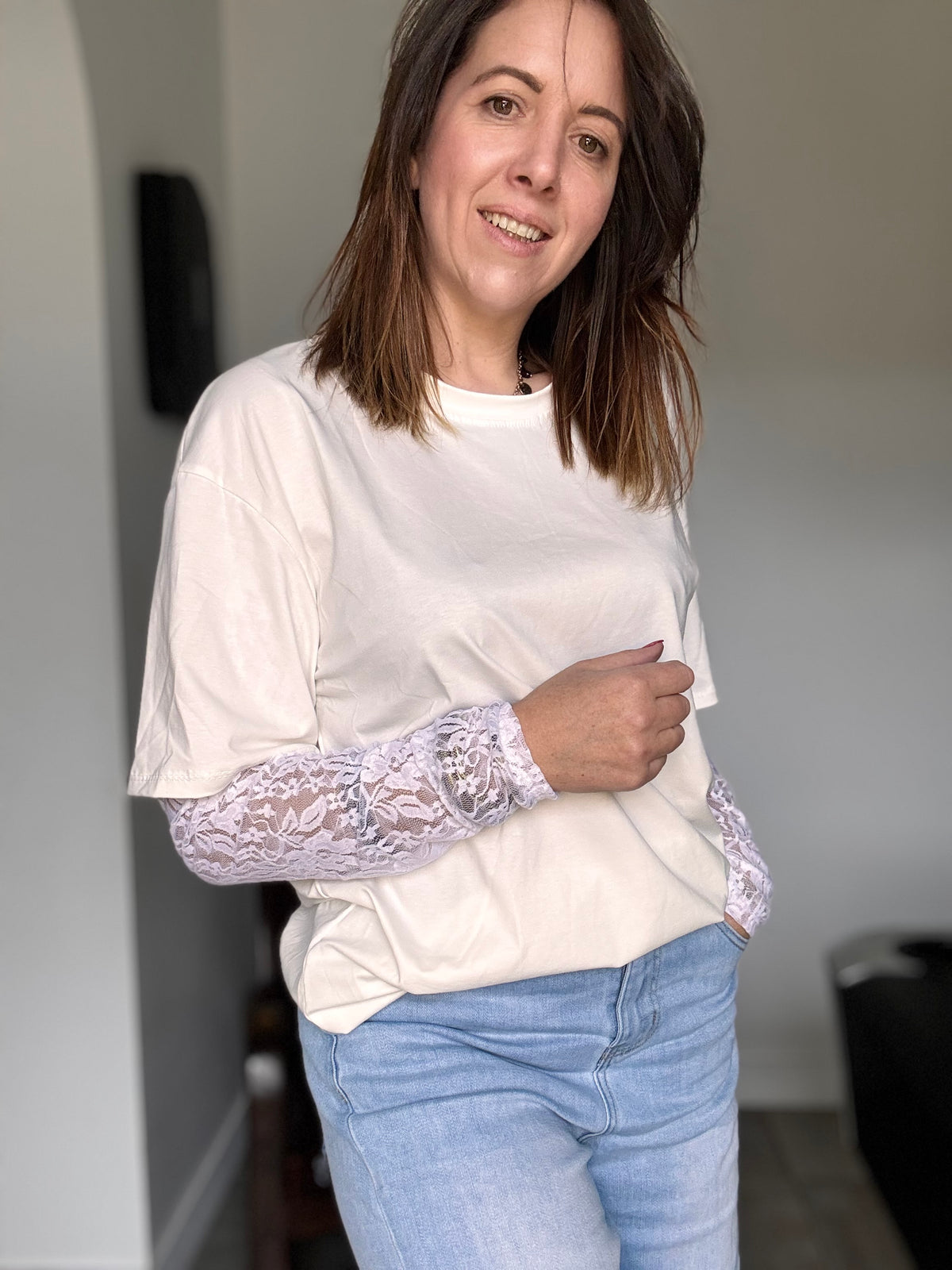 Tee-shirt blanc dentelle GABY