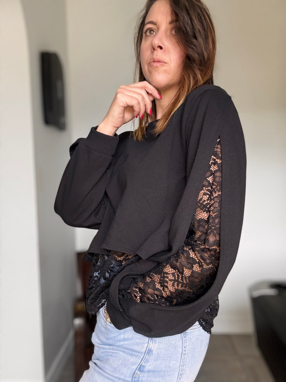 Sweat noir dentelle GABI