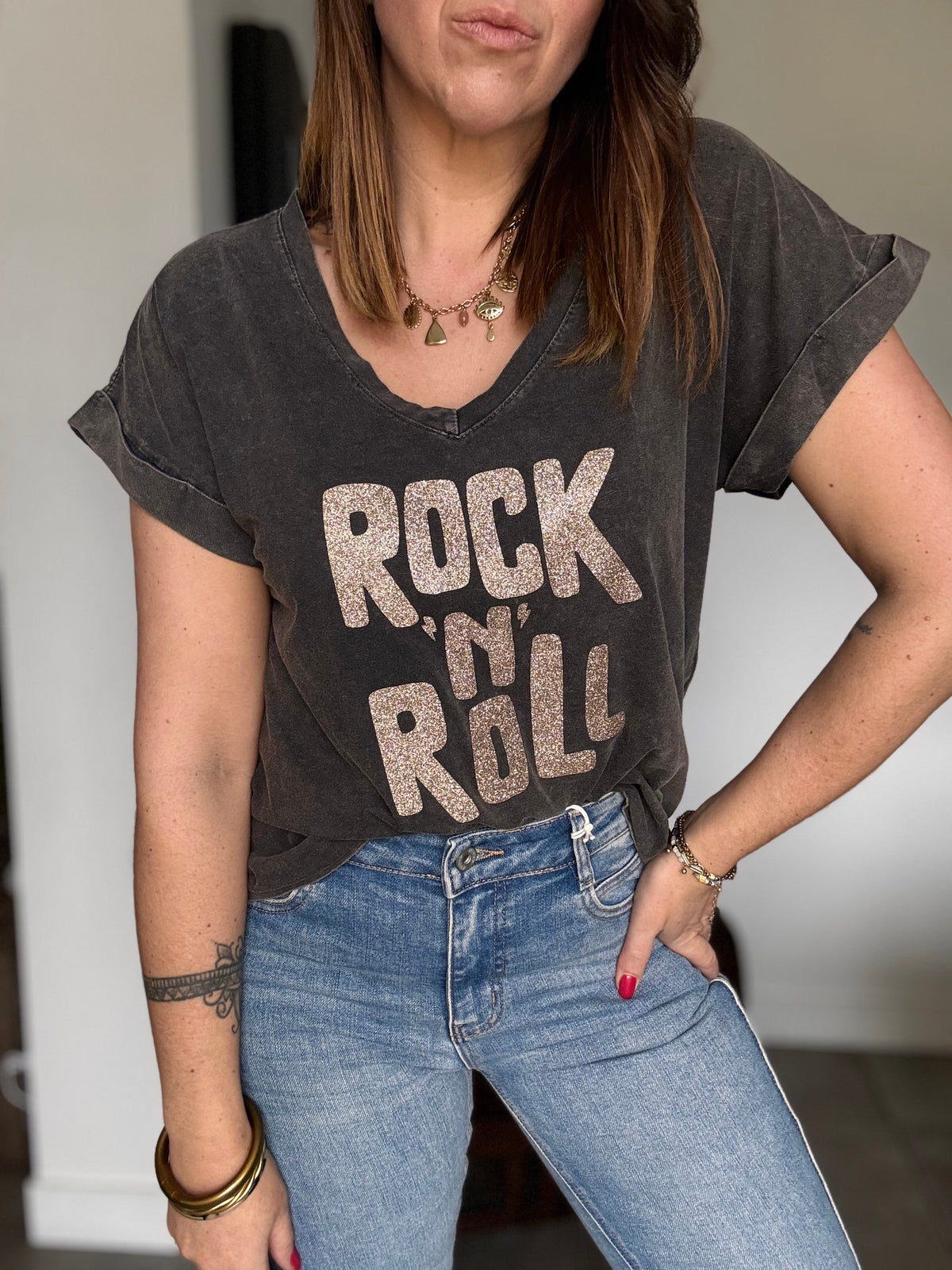 Tee-shirt noir délavé ROCK
