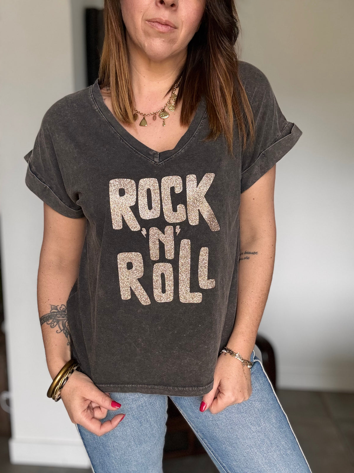 Tee-shirt noir délavé ROCK