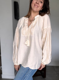 Blouse écru brodé beige MARY