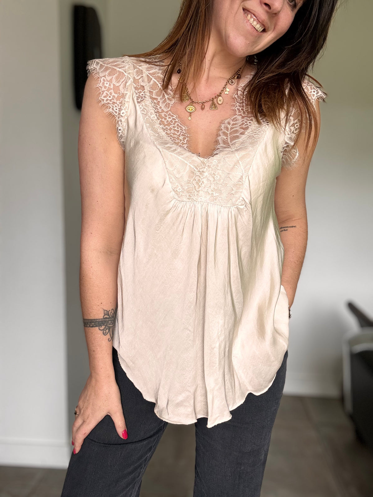 Top nuisette beige SUZAN