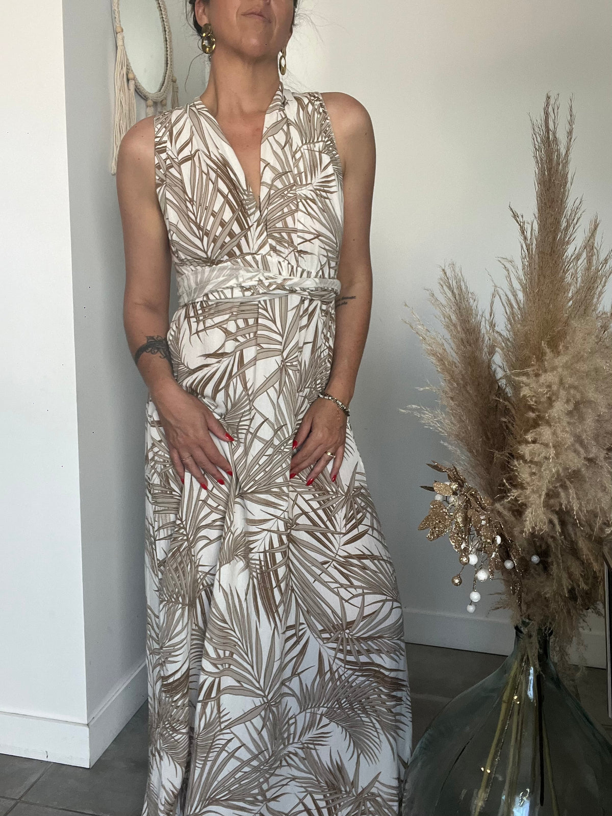 Robe multipostions beige motif feuilles ANDORA